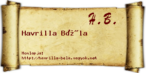 Havrilla Béla névjegykártya